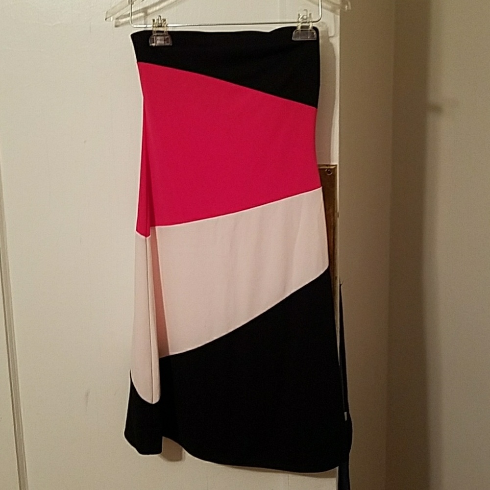 Express Strapless Black/White/Pink Dress